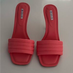 Cushion Stitched Strap Stiletto Heel Mules